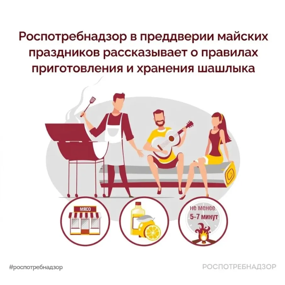 Майские праздники – это традиционное время для отдыха на природе, пикников и открытия сезона шашлыков. Чтобы отдых был безопасным, следуйте рекомендациям Роспотребнадзора: